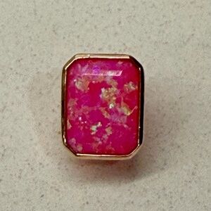 14k hot pink fire opal emerald cut bezel gemstone slider charm pendant
